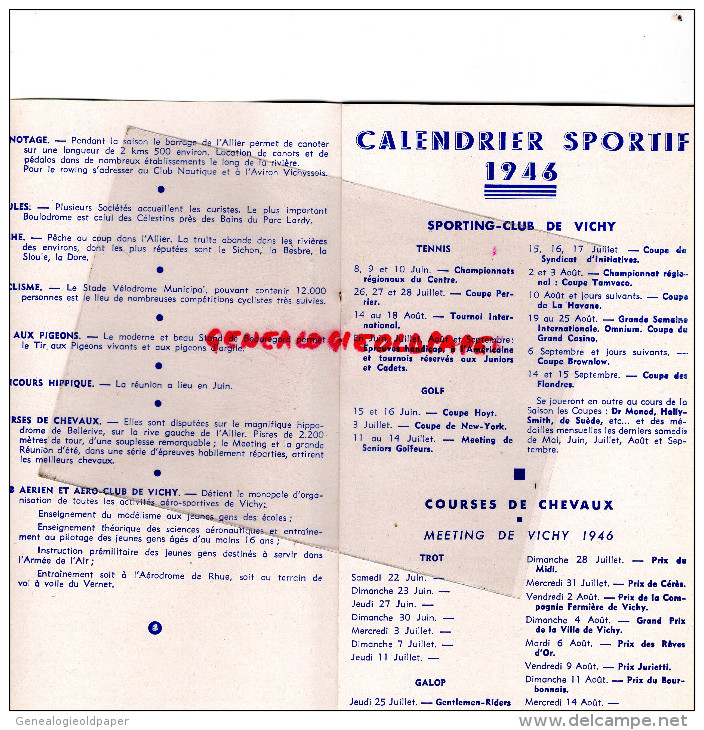 03 - VICHY  -   DEPLIANT TOURISTIQUE 1946- CALENDRIER SPORTIF- - Tourism Brochures