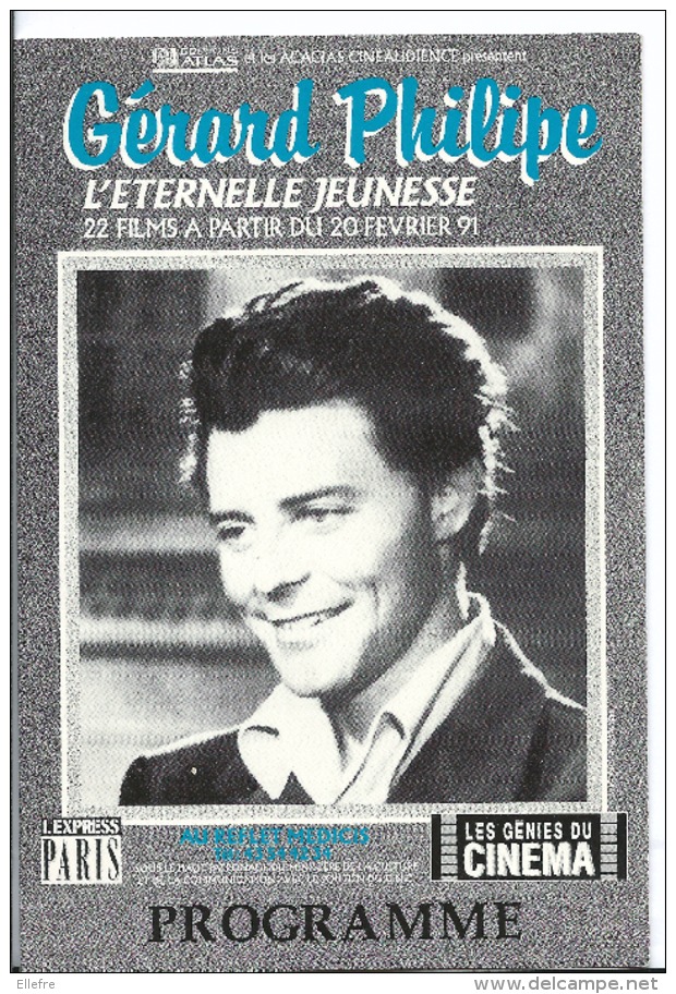 Programme De Cinéma - GERARD PHILIPPE L’éternelle Jeunesse - Festival Au Cinéma Reflet Medicis Paris - 1991 - Programmes