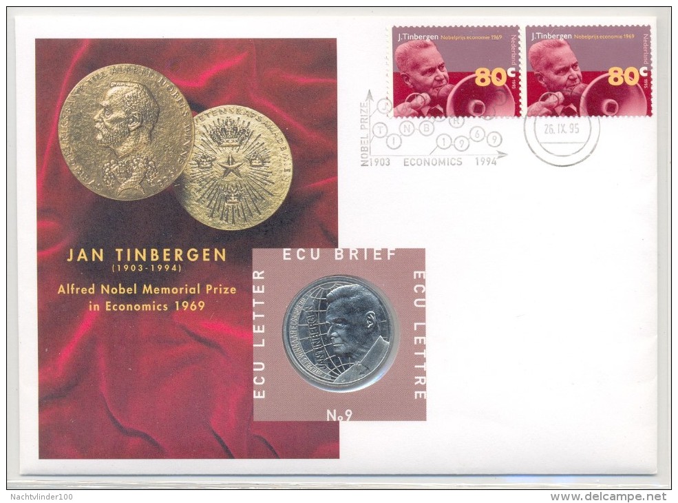 Nem09c ECU BRIEF NO.9 NOBEL PRICE WINNER JAN TINBERGEN COIN LETTER NEDERLAND 1995 - Nobelprijs