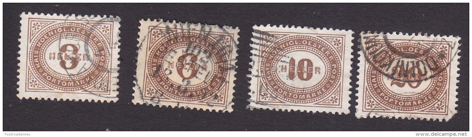 Austria, Scott #J24, J27-J28, J31, Used, Postage Due, Issued 1899 - Impuestos