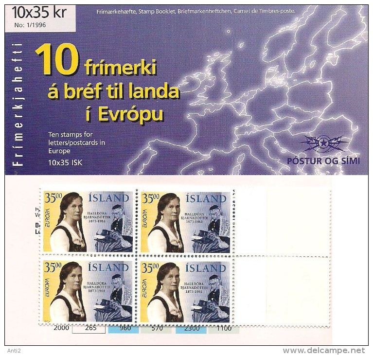 Iceland Island 1996 Europa: Famous Women Halldóra Bjarnadóttir, Ólafía Jóhannsdóttir  Booklet 1-2/1996  Mi 844-845 MNH - Ungebraucht