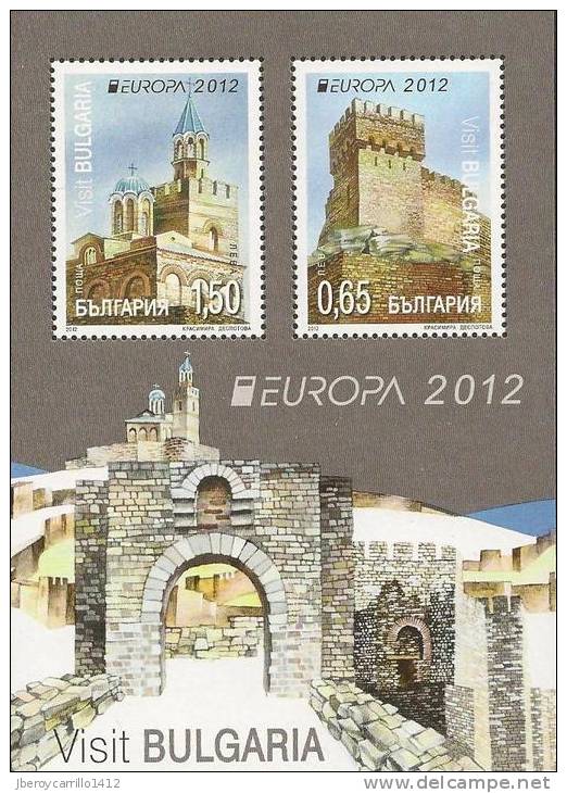 BULGARIA - EUROPA 2012 -TEMA ANUAL " VISITE BULGARIA".- HOJITA BLOQUE Con 2 V.- DENTADOS - 2012