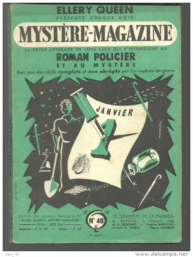 ELLERY QUEEN  MYSTERE-MAGAZINE  N° 48 Janvier 1952 Q PATRICK / EBERHART / LAMBLIN / NARCEJAC / STEELE - Opta - Ellery Queen Magazine