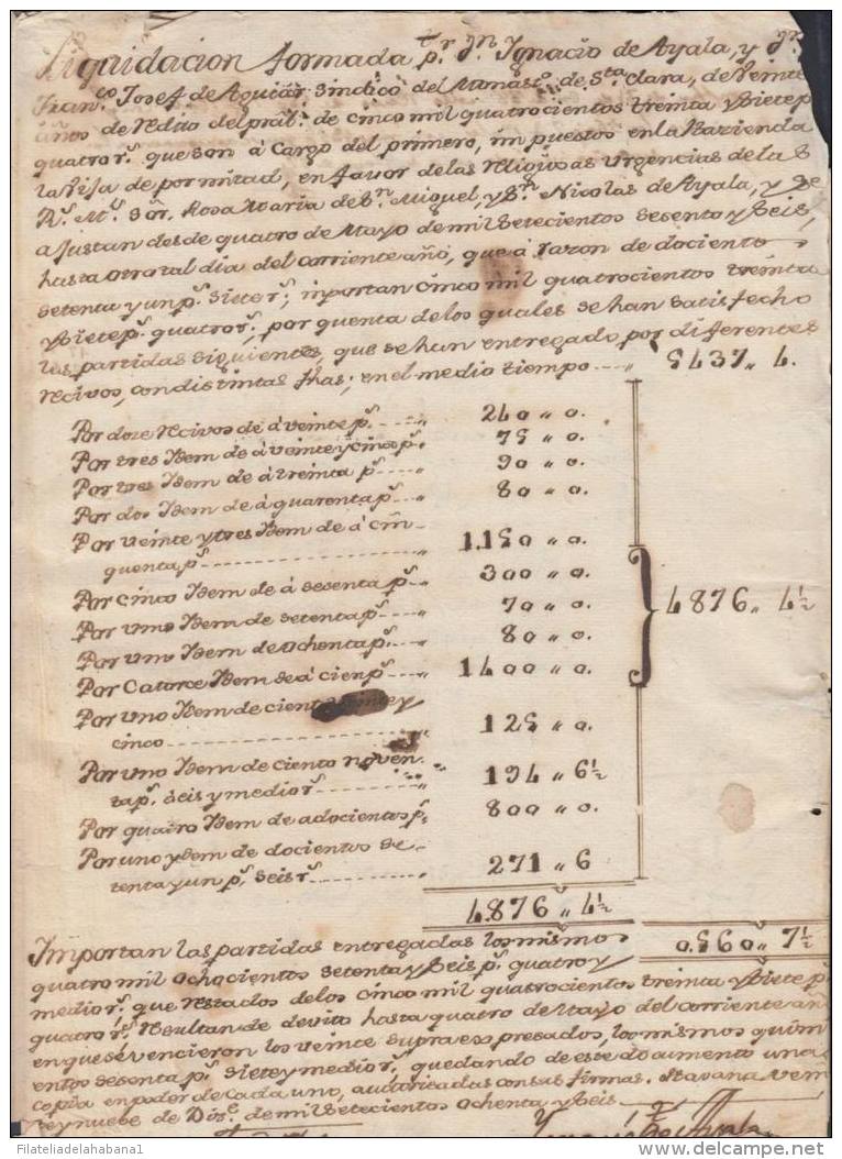 E834 CUBA SPAIN ESPAÑA 1786 SETTLEMENT OF ACCOUNTS SUGAR MILL INGENIO "LA RIFA" - America (Other)