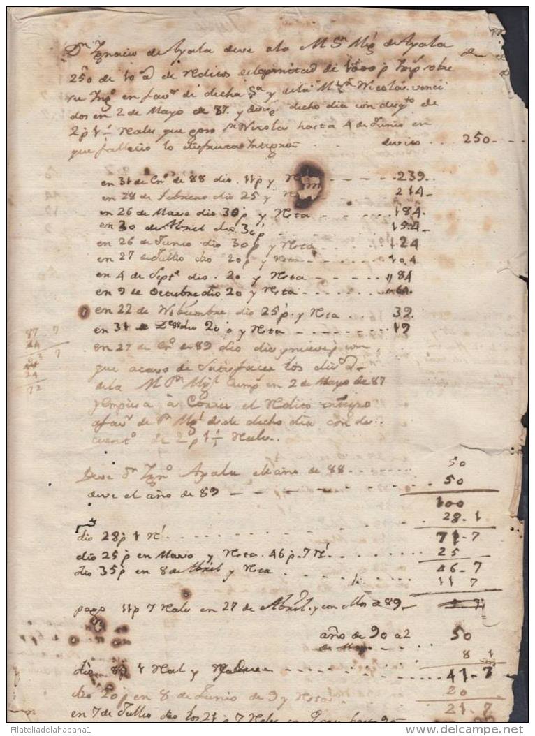 E834 CUBA SPAIN ESPAÑA 1786 SETTLEMENT OF ACCOUNTS SUGAR MILL INGENIO "LA RIFA" - America (Other)