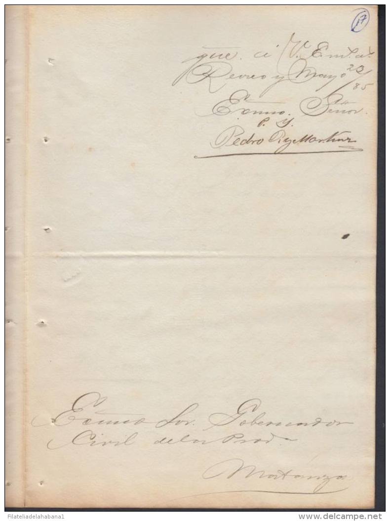 E872 CUBA SPAIN ESPAÑA RAILROAD REPORT. REPORTE DE NO HABER CASAS CERCA DEL FERROCARRIL. 1885 - America (Other)