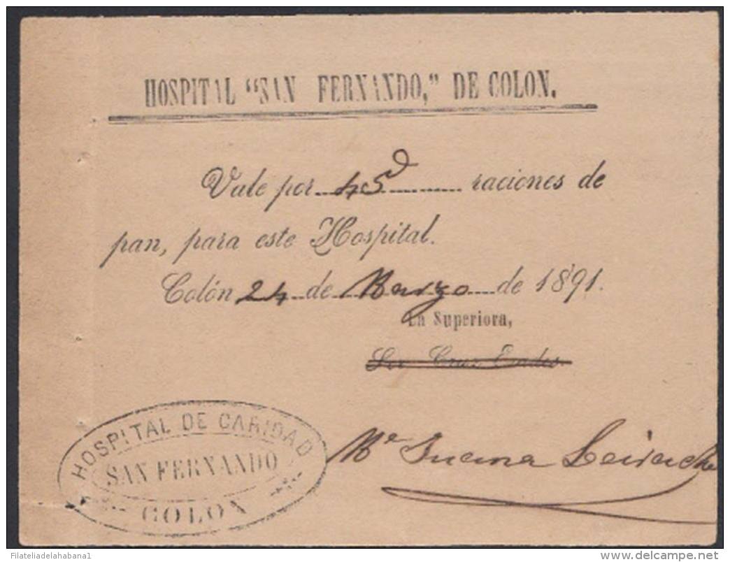 E876 CUBA SPAIN ESPAÑA 1891 HOSPITAL SAN FERNANDO, COLON. VALE DE PAN BAKERY - America (Other)