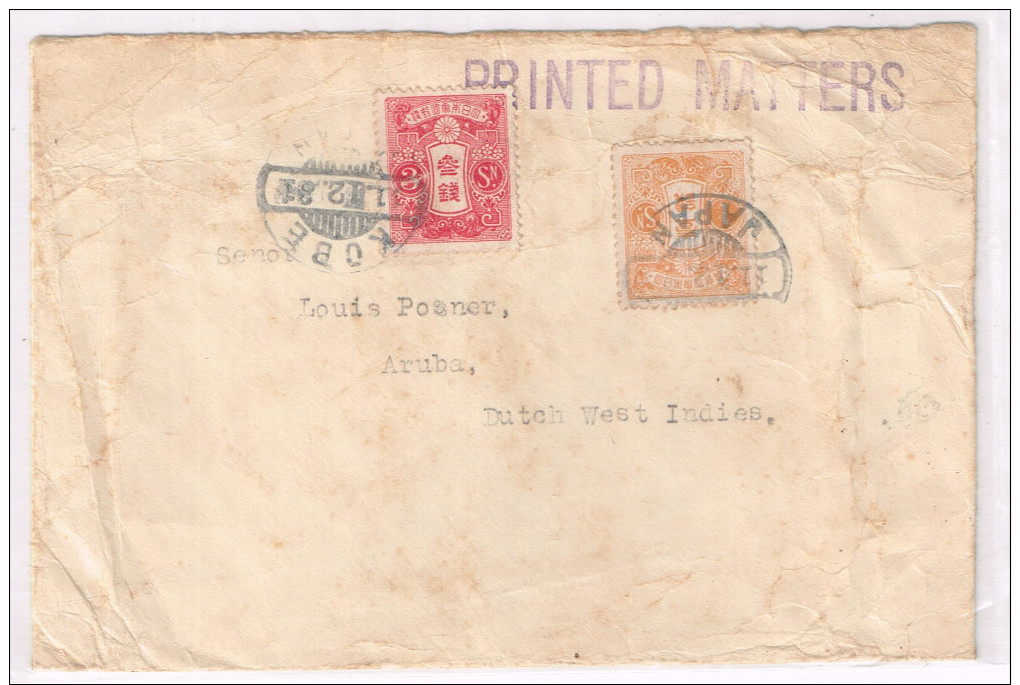 Japan Cover Scott #131 128 11.12.31 Kobe C. 1919 To  Louis Posner Aruba Dutch Wesr Indies AV - Storia Postale