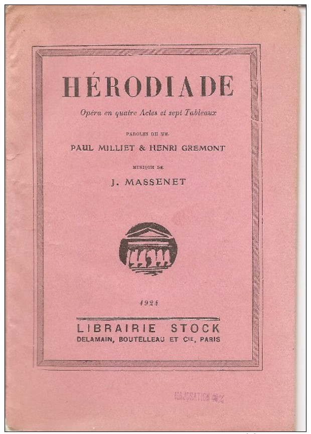 Livret Herodiade Opera Massenet - Altri & Non Classificati