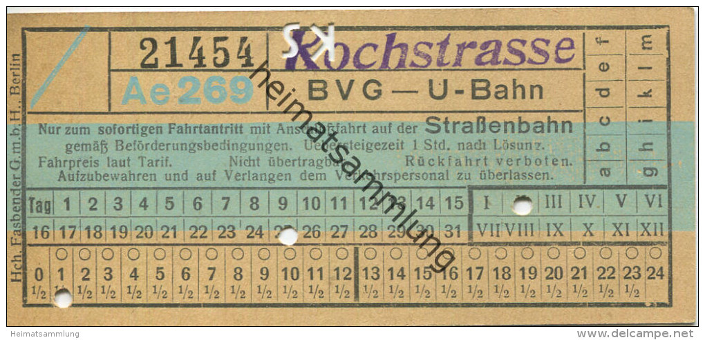 Berlin - BVG - U-Bahn Mit Anschlussfahrt Auf Der Strassenbahn - Kochstrasse - Fahrschein - Europa