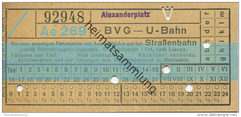 Berlin - BVG - U-Bahn Mit Anschlussfahrt Auf Der Strassenbahn - Alexanderplatz - Fahrschein - Europe