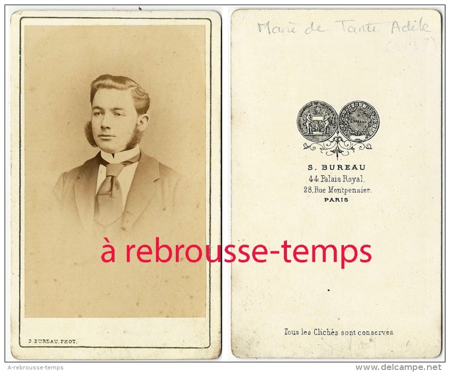 CDV Mode Second Empire-homme, Rouflaquettes Et Grosse Cravate-photo S. Bureau à Paris - Anciennes (Av. 1900)