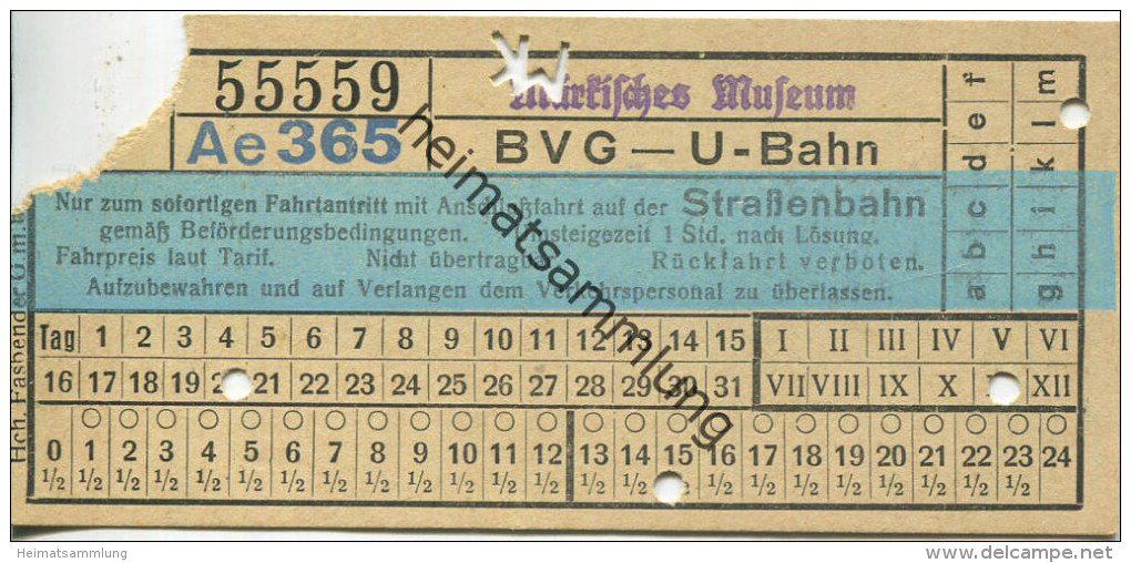 Berlin - BVG - U-Bahn Mit Anschlussfahrt Auf Der Strassenbahn - Märkisches Museum - Fahrschein - Europe