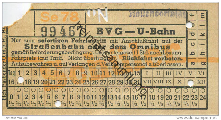 Berlin - BVG - U-Bahn Mit Anschlussfahrt Auf Der Strassenbahn Oder Dem Omnibus - Nollendorfplatz - Schüler-Fahrschein - Europe