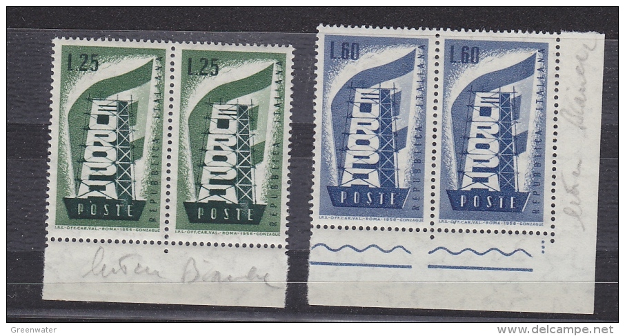 Europa Cept 1956 Italy 2v (pair)  VARIETY "white In "Poste" ** Mnh (31385) - 1956