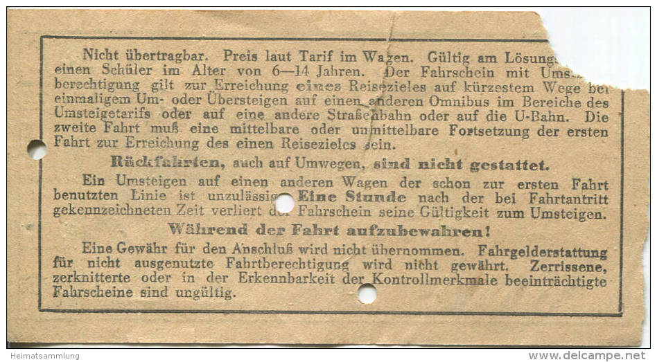 BVG Berlin Köthener Str. 17 - Schüler-Fahrschein 1943 - Von Nach Treptow - Europe