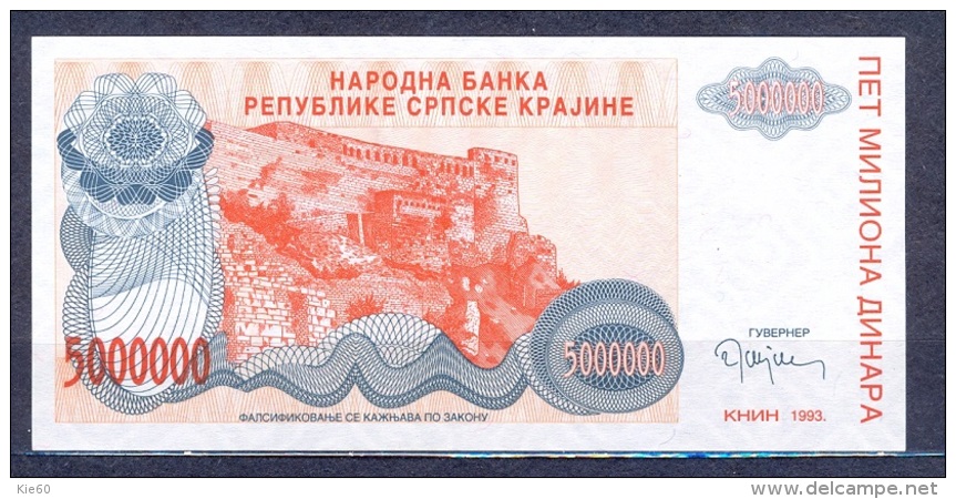 Croatia  - Knin  1993 -   5 Mil  Dinar ....UNC ..PR24 - Croatia