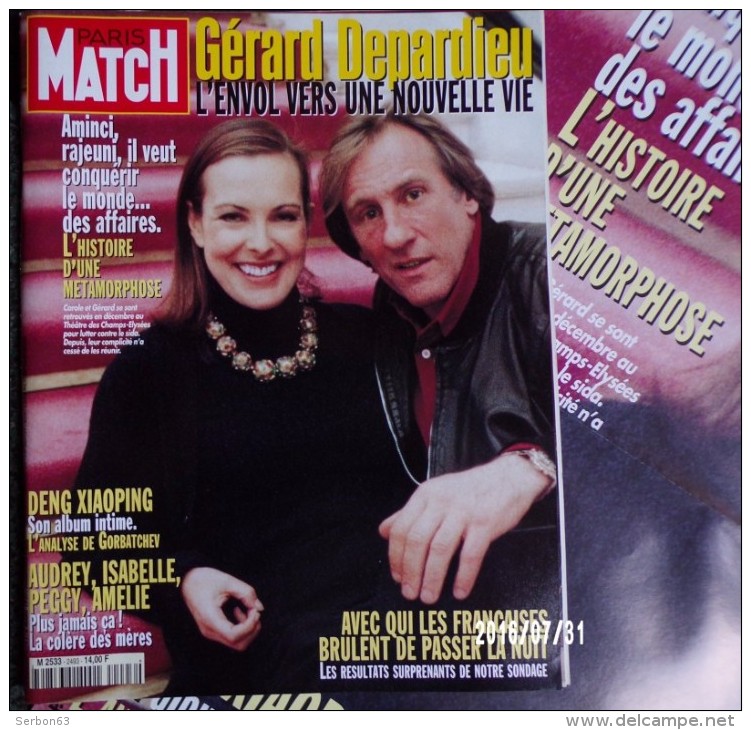 1 HEBDOMADAIRE PARIS MATCH 6 MARS 1997 N°2493 + 1 AFFICHE 59X78cm LES DEUX SONT NEUFS GERARD DEPARDIEU & CAROLE BOUQUET - Posters