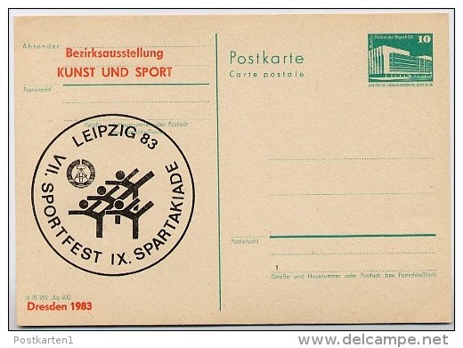 DDR P84-7b-83 C18-b Postkarte Zudruck KUNST UND SPORT DRESDEN 1983 - Cartes Postales Privées - Neuves
