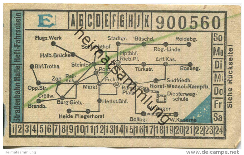 Halle - Strassenbahn Halle - Heft-Fahrschein 30er Jahre - Rückseitig Werbung W.F. Wollmer Kleider- Und Seidenstoffe Gros - Europe