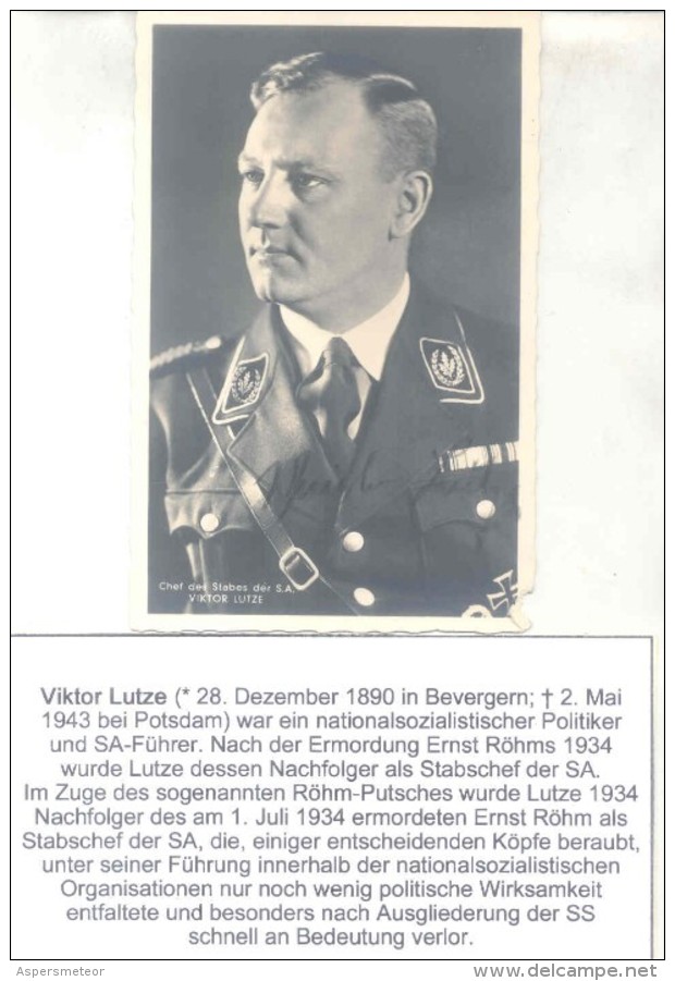 VIKTOR LUTZE - BORN IN BEVERGEM WESTPHALIA (1890-1943) Ii World War - Nationalsozialistischer Politiker Und SA-FUHRER AU - Autres & Non Classés