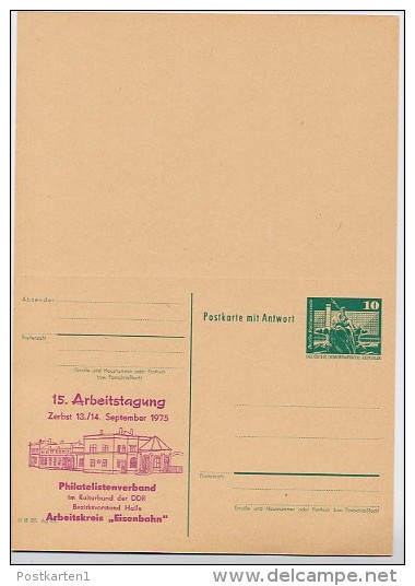 DDR P81-1-75 C1  Postkarte Mit Antwort PRIVATER ZUDRUCK Bahnhof Zerbst 1975 - Privatpostkarten - Ungebraucht