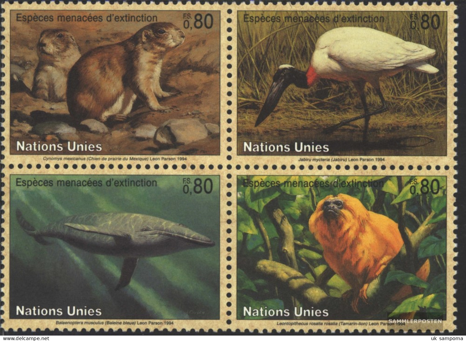 UN - Geneva 245-248 Block Of Four (complete Issue) Unmounted Mint / Never Hinged 1994 Affected Animals - Unused Stamps