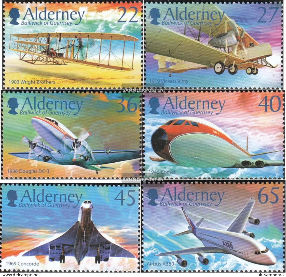 United Kingdom - Alderney 206-211 (complete Issue) Unmounted Mint / Never Hinged 2003 100 Years Motorflug - Alderney