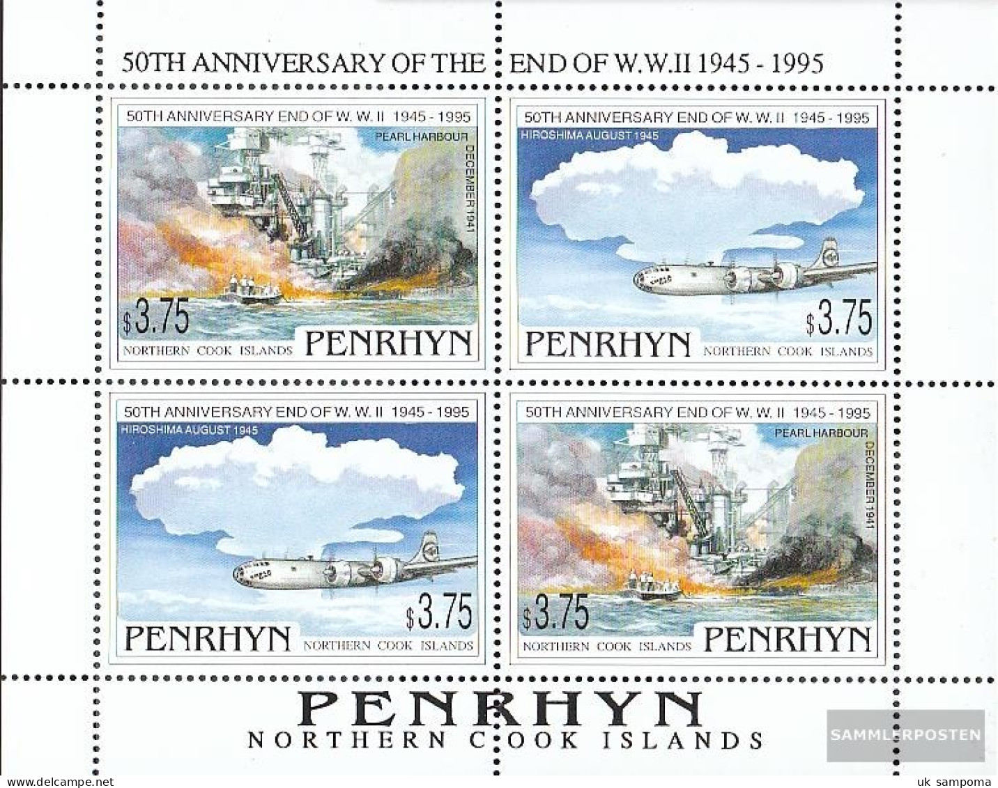 Penrhyn 575-576 Sheetlet (complete Issue) Unmounted Mint / Never Hinged 1995 End Second War - Penrhyn