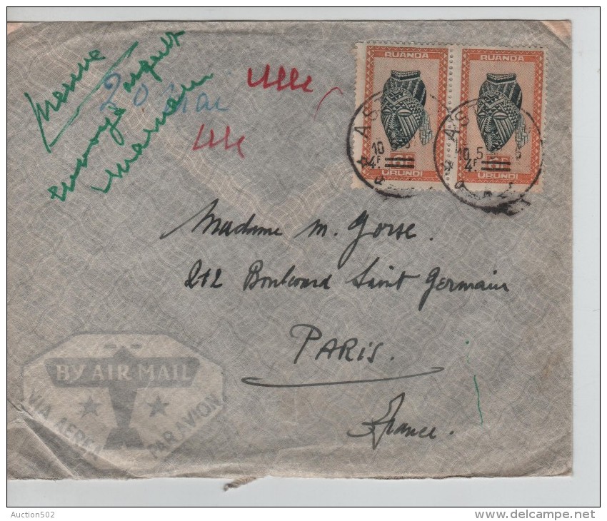 Ruanda-Urundi TP 174(2) S/L.Avion C.Astrida 10.5.50 V.Paris France PR3246 - Covers & Documents