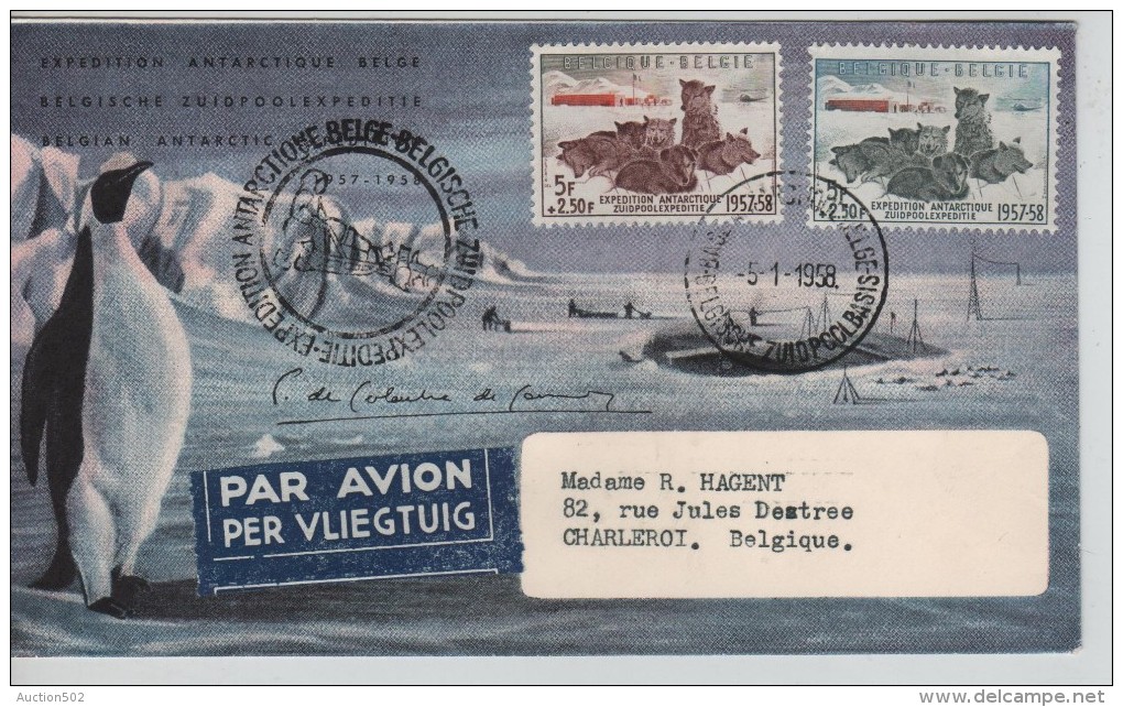 TP 1030-1031 S/L.Avion Expédition Antarctique Belge C.5/1/1958 Chiens V.Charleroi C.BXL 24.2.58 PR3247 - Basi Scientifiche