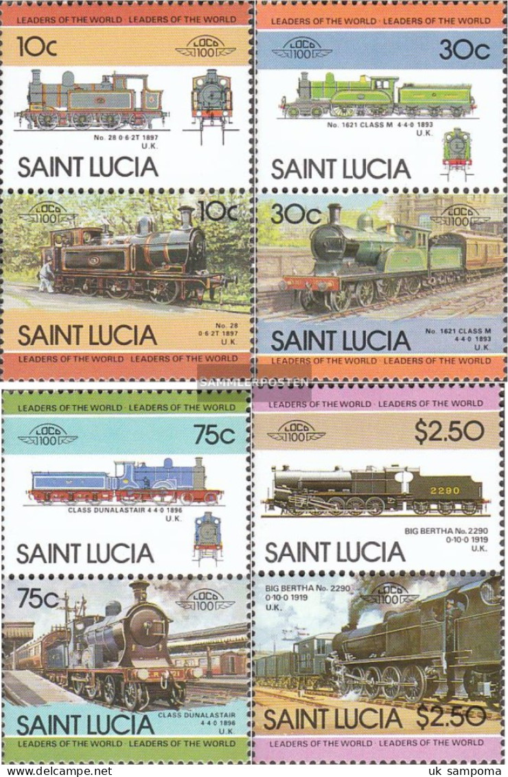 St. Lucia 775-782 Couples (complete Issue) Unmounted Mint / Never Hinged 1985 Locomotives - St.Lucia (1979-...)