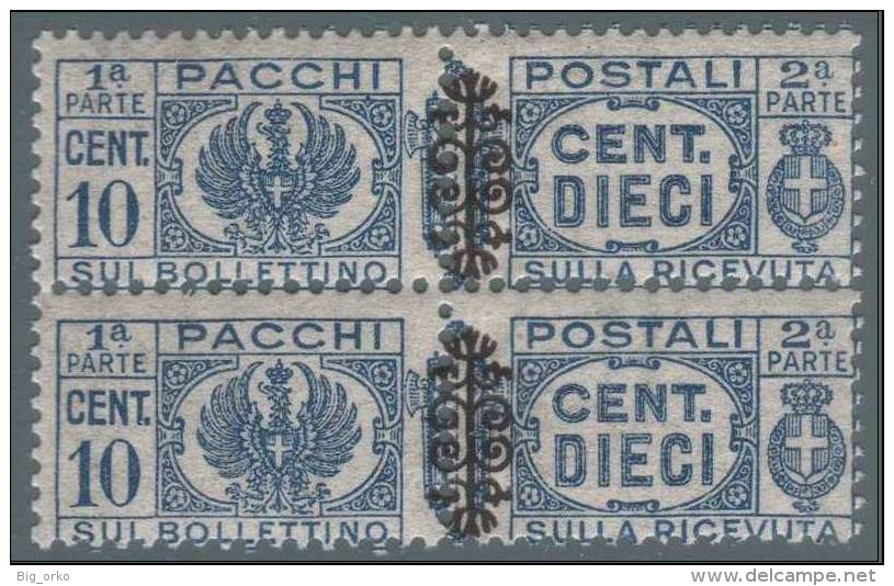 Italia - Pacchi Postali Del 1927/32 Soprastampato 10 C. Azzurro (n° 49) / Coppia - 1945 - Paketmarken