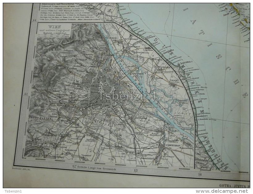 Österreich Italy Croatia Slovenia Bosnia Hercegovina Hungary Wien Karte Map 47x39 Cm ~1882 - Cartes Géographiques