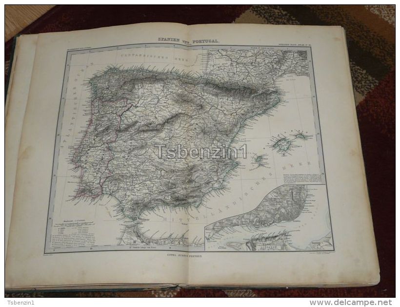 Spain Portugal Mallorca Ibiza Gibraltar Lisabon Lisboa France Karte Map 47x39 Cm ~1882 - Geographical Maps