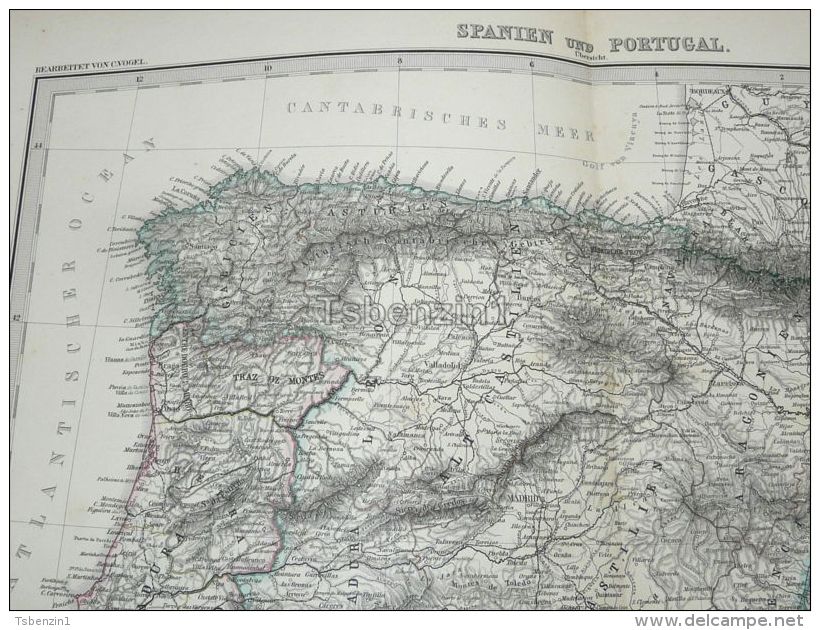 Spain Portugal Mallorca Ibiza Gibraltar Lisabon Lisboa France Karte Map 47x39 Cm ~1882 - Geographical Maps