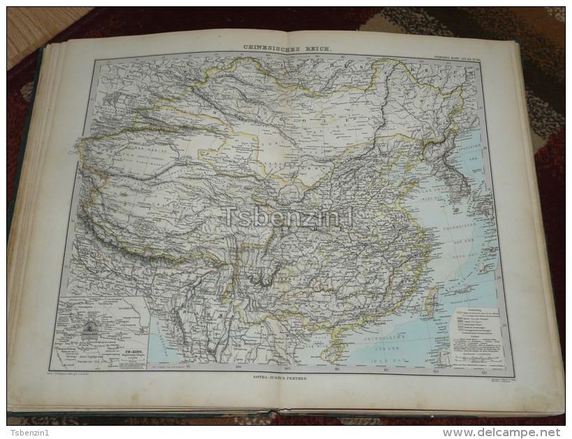 Asia China Burma Tibet Russia Mongolia Korea Nepal Turkestan Taiwan Peking Karte Map 47x39 Cm ~1882 - Geographical Maps