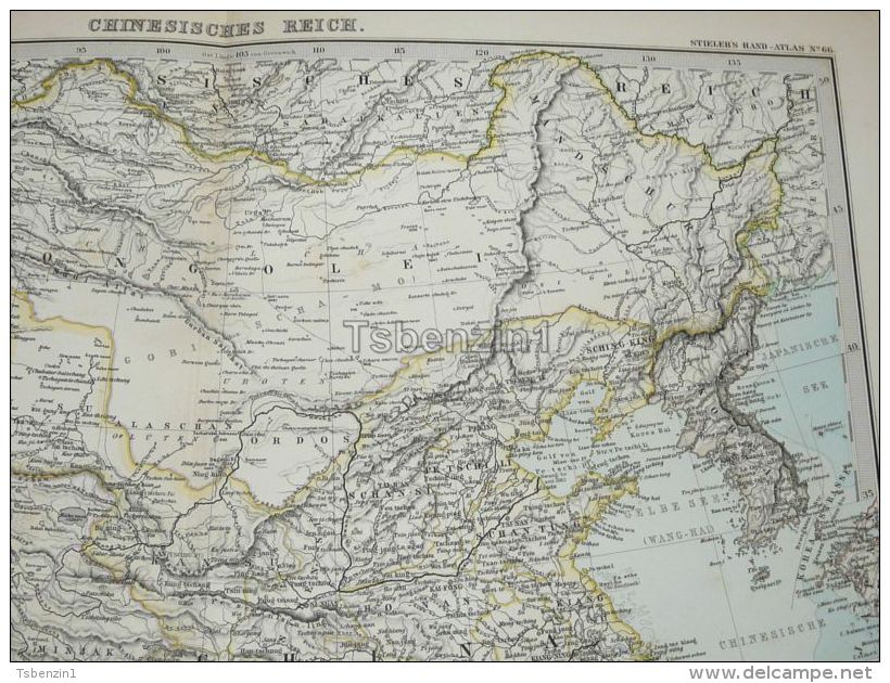 Asia China Burma Tibet Russia Mongolia Korea Nepal Turkestan Taiwan Peking Karte Map 47x39 Cm ~1882 - Geographical Maps