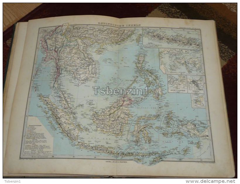 India Asia Sumatra Siam Burma Taiwan Borneo Philippines Java Timor Cambodia Singapur Map 47x39 Cm ~1882 - Geographical Maps