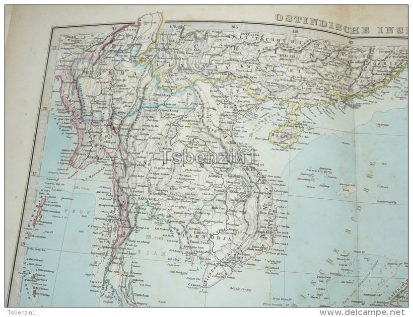 India Asia Sumatra Siam Burma Taiwan Borneo Philippines Java Timor Cambodia Singapur Map 47x39 Cm ~1882 - Geographical Maps