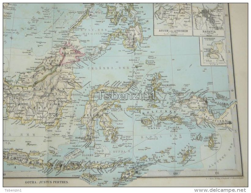 India Asia Sumatra Siam Burma Taiwan Borneo Philippines Java Timor Cambodia Singapur Map 47x39 Cm ~1882 - Geographical Maps