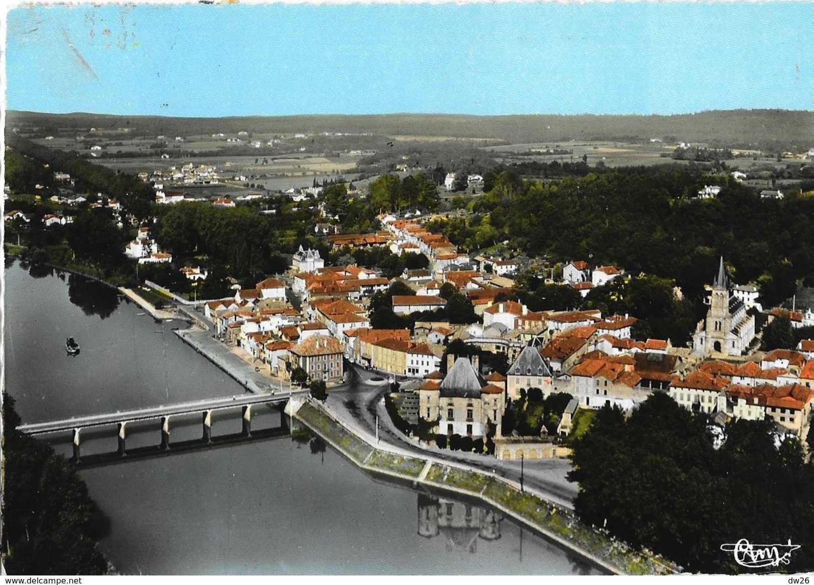 Peyrehorade (Landes) - Vue Panoramique Aérienne: L'Eglise, Le Château D'Ortie, Le Pont Sur Les Gaves - Edition Combier - Peyrehorade