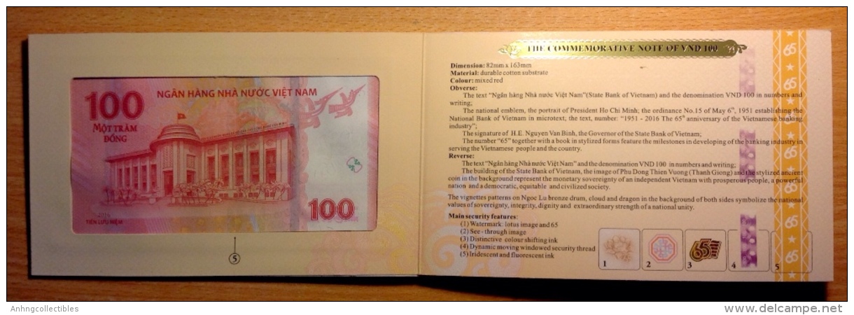 New Banknote Vietnam- 100 Dong - Folder Commemorative Bank Note - 2016 - Vietnam