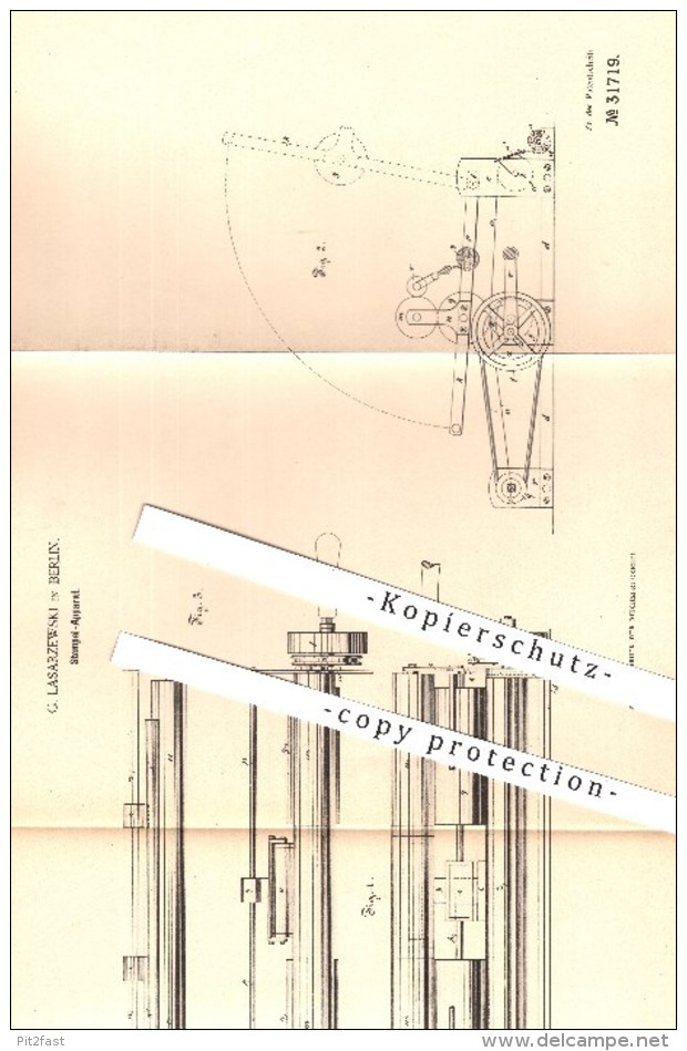 Original Patent - G. Lasarzewski In Berlin , 1884 , Stempel - Apparat Für Tapeten , Papier , Walze , Walzen , Stempeln ! - Historische Dokumente