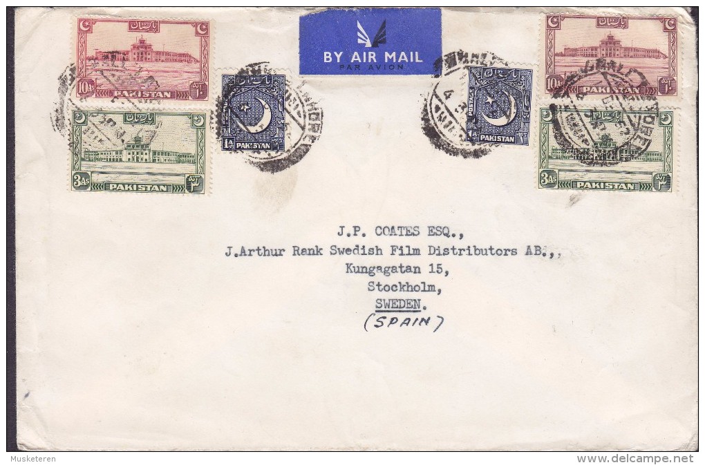 Pakistan BY AIR MAIL Par Avion Label LAHORE 1952 Cover Brief Film Movie Distribution STOCKHOLM Sweden - Pakistan