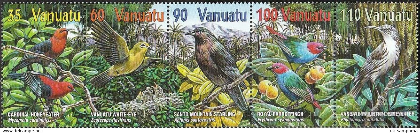 Vanuatu 1129-1133 Five Strips (complete Issue) Unmounted Mint / Never Hinged 2001 Birds - Vanuatu (1980-...)