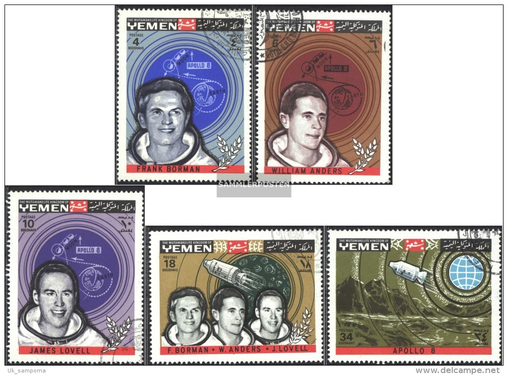 Yemen (UK) 652A-656A (complete Issue) Fine Used / Cancelled 1969 Mondumkreisung Apollo 8 - Yemen