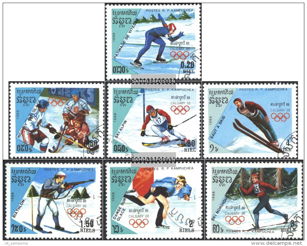 Cambodia 911-917 (complete Issue) Fine Used / Cancelled 1988 Olympic. Winter Games, Calgary - Cambodja