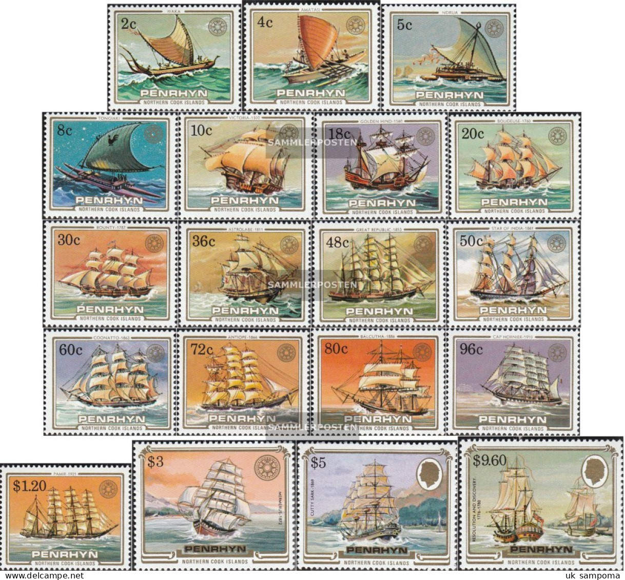 Penrhyn 369-387 (complete Issue) Unmounted Mint / Never Hinged 1984 Sailboats - Penrhyn