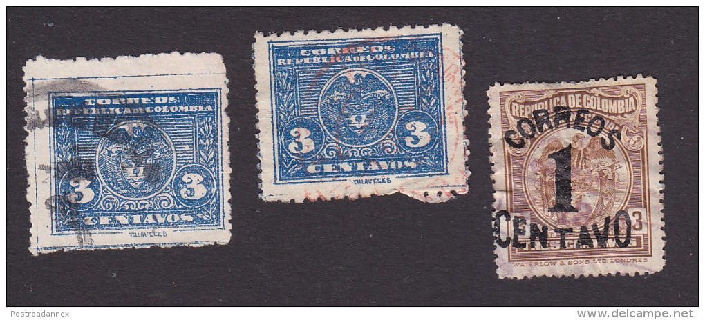 Colombia, Scott #380, 380, 382, Used, Arms, Arms Surcharged, Issued 1925 - Colombia